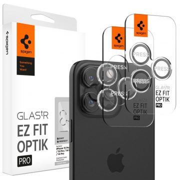   Spigen Optik.TR EZ Fit Camera Lens Protector 2-Pack - Zaštitno staklo za leće za iPhone 15 Pro / 15 Pro Max / iPhone 14 Pro / 14 Pro Max (2 kom.) (Crystal Clear)