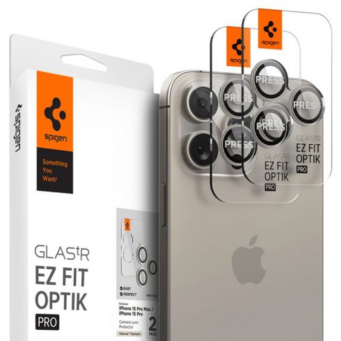 Spigen Optik.TR EZ Fit Camera Lens Protector 2-Pack - Zaštitno staklo za leće za iPhone 15 Pro / 15 Pro Max / iPhone 14 Pro / 14 Pro Max (2 kom.) (Natural Titaniu