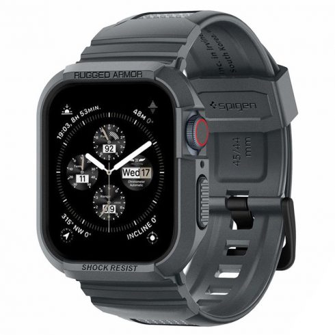 Spigen Rugged Armor Pro - remen s kućištem za Apple Watch 4/5/6/7/8/9/SE 44/45 mm (tamno siva)