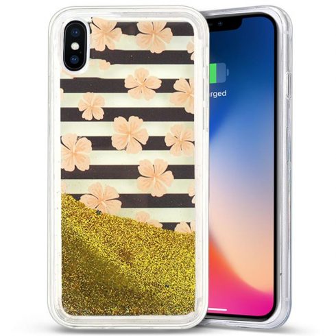 Zizo Liquid Glitter Star Case za iPhone X (Pink Flowers)