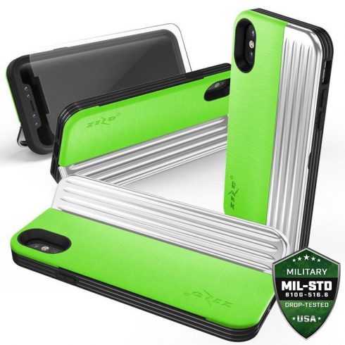 Zizo Retro serija - stražnja strana novčanika s magnetskim zatvaranjem i ugrađenim postoljem za iPhone Xs /X (neonsko zelena/srebrna)