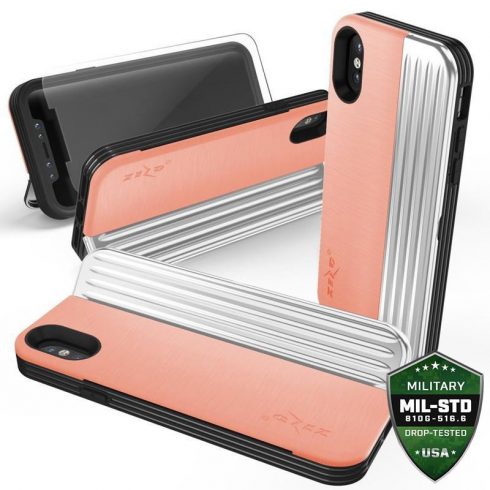 Zizo Retro serija - stražnja strana novčanika s magnetskim zatvaranjem i ugrađenim postoljem za iPhone Xs / X (breskva/srebrna)