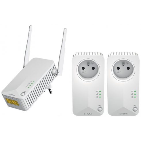 STRONG set od 3 adaptera Powerline WF 600 TRI FR/ Powerline 600 Mbit/s/ Wi-Fi 300 Mbit/s/ 2x LAN/ bijeli