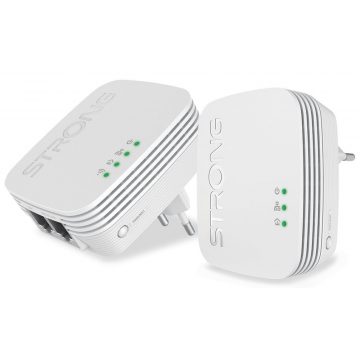   STRONG set od 2 adaptera Powerline WF 600 DUO MINI/ Powerline 600 Mbit/s/ Wi-Fi 300 Mbit/s/ 2x LAN/ bijeli